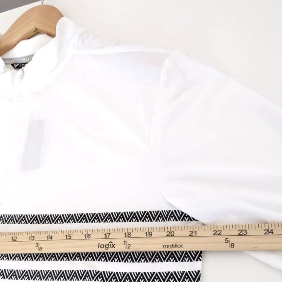 NEW Men's Levelwear Athletic White w/Black Stripes Long Sleeve Zip Golf Shirt M - Picture 3 of 7